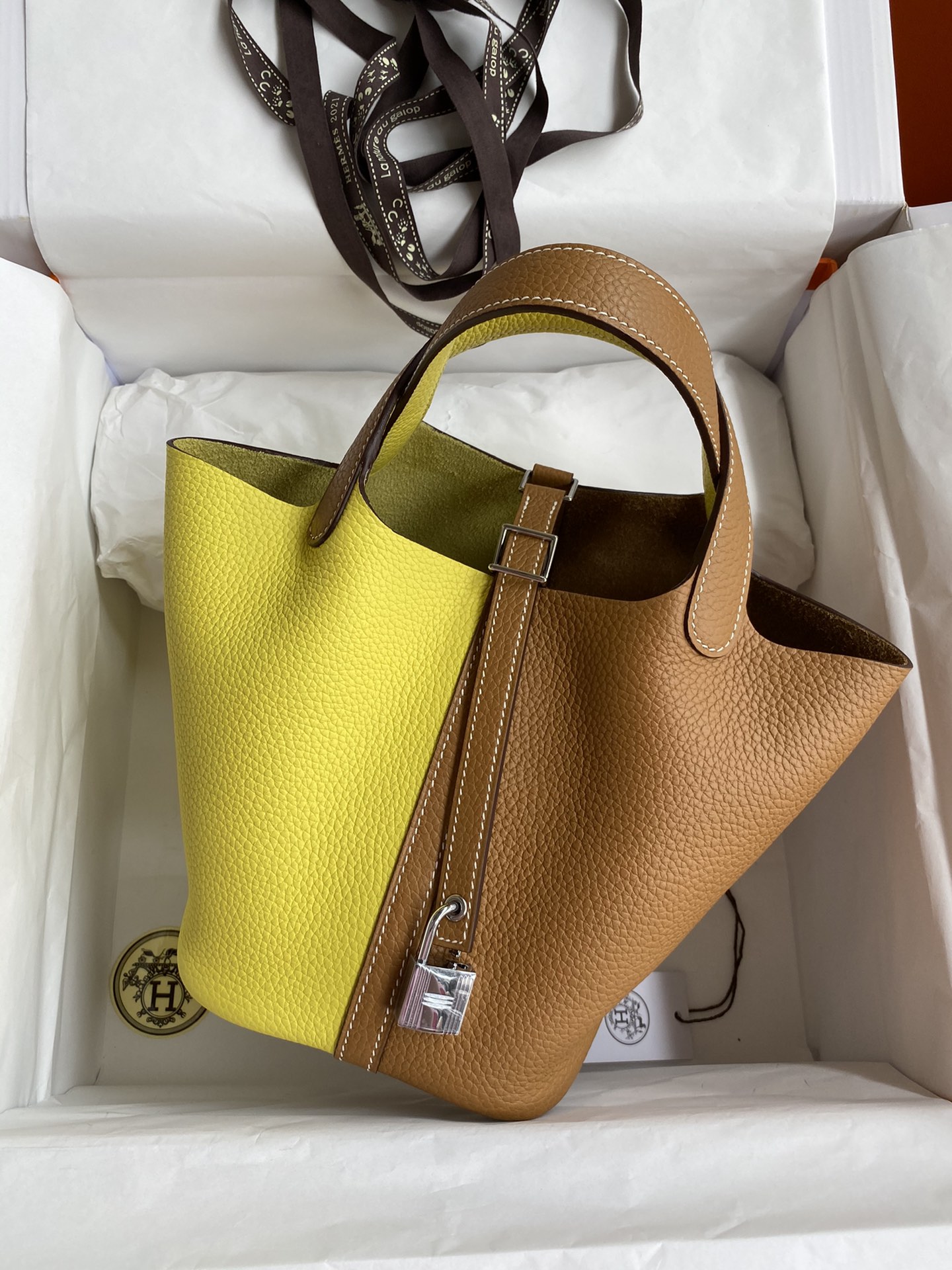 Hermes Picotin Lock 18 Bag In Yellow/Brown Clemence Leather